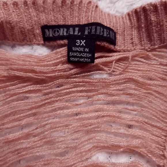 Dusty Pink Open Front Boho Artsy Loose Knit Cardigan Sweater Plus Size 3X - Picture 3 of 4